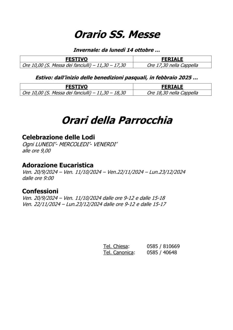 Orari della Parrocchia